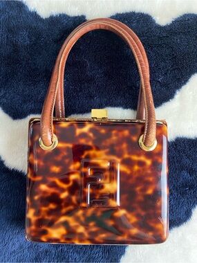 Vintage 70s Fendi Plastic Tortoiseshell Pattern Hard Case Box Purse Bag